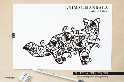 Cat Mandala Vector Line Art Style