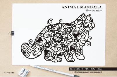 Cat Mandala Vector Line Art Style