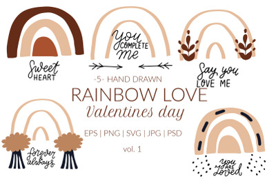 Boho rainbow svg valentines quotes. Valentines card, wedding invitatio
