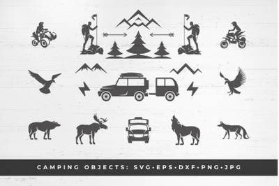 Camping and mountains vector printable clipart, SVG, PNG, DXF, Eps, Jp