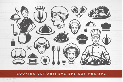 Food cooking silhouettes and restaurant icons set