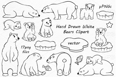 Hand Drawn White Bears Clipart
