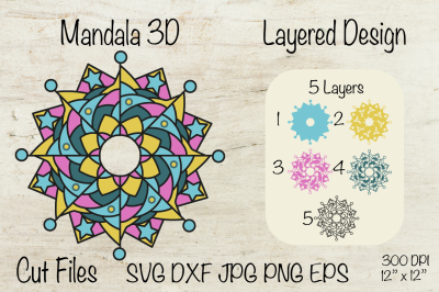 Mandala 3D. Mandala SVG Layered Design.