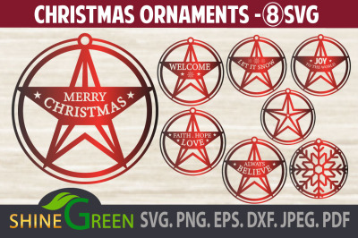 Christmas Ornaments SVG Bundle - 8 Designs, DXF, EPS, PNG