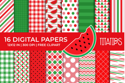 Summer Digital Papers Set, Free Watermelon Fruit Clipart