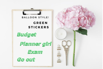 Fresh Green Balloon Stickers for Planner, Script Words Planner