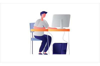 Flat Illustration Man with Computer