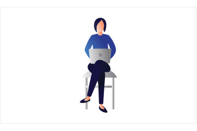Flat Illustration Woman with Laptop