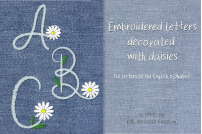 Embroidered letters decorated with daisies.