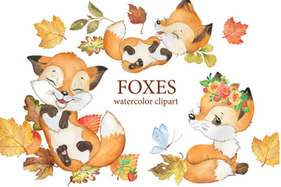 Fox watercolor clipart. Autumn leaf fall clipart, forest animals