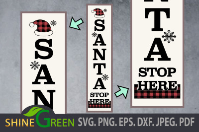 Christmas SVG Santa is Here Porch Sign Buffalo Plaid, Cap DXF EPS PNG