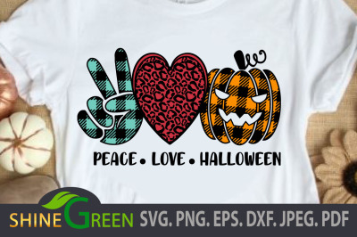 Halloween SVG Cut File - Peace Love Halloween Buffalo Plaid