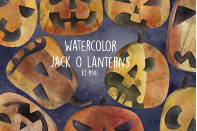 Watercolor Jack o Lantern. Watercolor Halloween clipart PNG