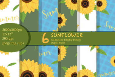 Sunflower pattern. Sunflower digital paper.