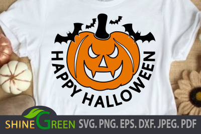 Halloween SVG Cut File - Pumpkin Happy Halloween DXF PNG EPS