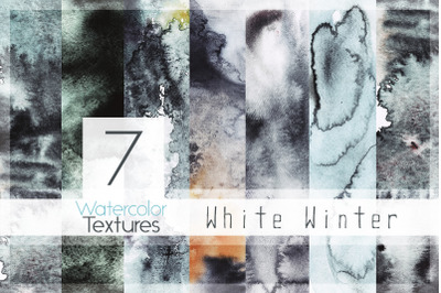 6 White Winter Watercolor Textures Graphics Pack