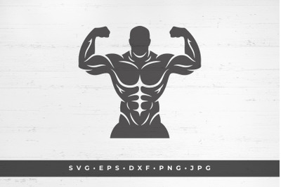Bodybuilder male silhouette isolated on white background vector illust