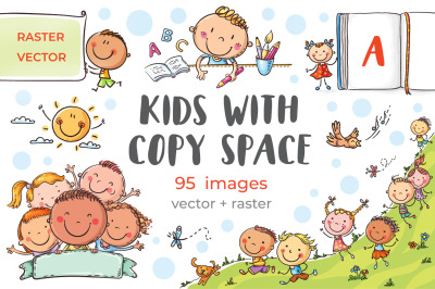 Doodle kids with copy space clipart bundle