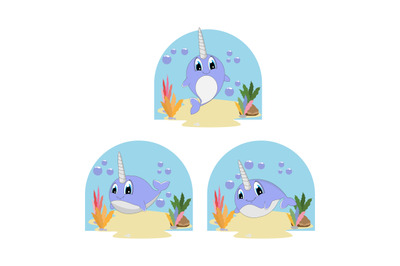 cute narwhal animal cartoon