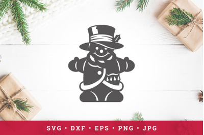 Cheerful snowman in a hat. Christmas vector illustration isolated on w