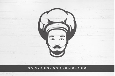 The face of a man mustachioed chef in a chef&#039;s cap. vector illustratio