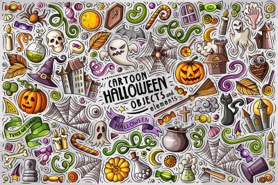 Halloween Cartoon Objects Set