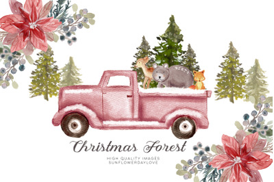 WOODLAND Christmas clipart, Woodland Forest, Christmas Mountain