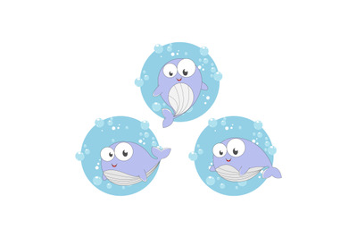 cute whale cartoon simple vector illustration