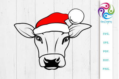 Cow with Santa Hat svg cut file