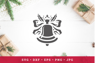 Christmas bell with bow.  vector illustration. SVG, PNG, DXF, Eps, Jpe