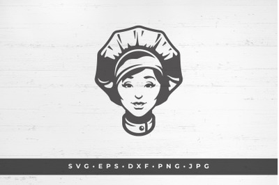 Beautiful female face in a chef&#039;s hat.  vector illustration. SVG, PNG,