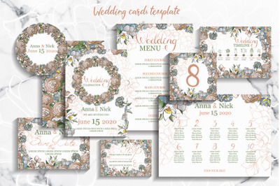 Pastel Wedding Invitation Cards Templates. Vector