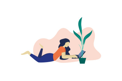 Flat Illustration Girl with Laptop