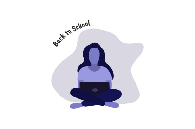 Flat Illustration a Girl Sitting with Laptop