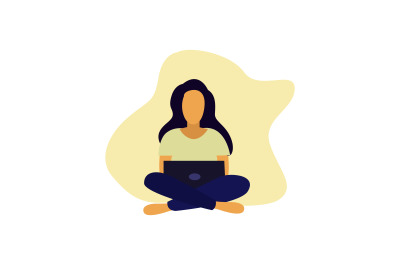 Flat Illustration Girl Holding a Laptop