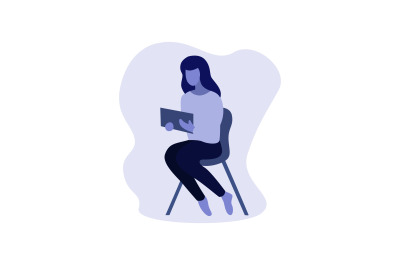 Flat Illustration Girl Holding Tablet