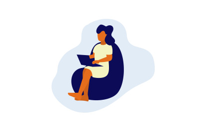 Flat Illustration Woman Sitting on the Couch