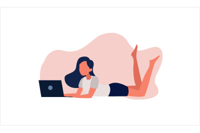 Flat Illustration Lays Down with Laptop