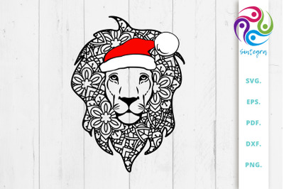 Lion with Santa Hat svg cut file