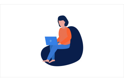 Flat Illustration Sitting on the Couch with Laptop