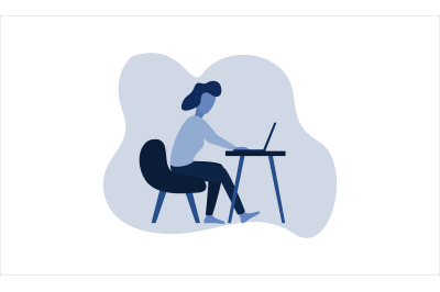 Flat Illustration Girl Learning at Home