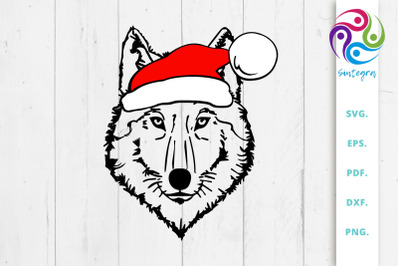 Wolf with Santa Hat svg file