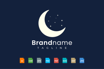 logo design of a crescent moon with bright golden