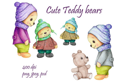 Cute Teddy Bears. Illustrations for kids.
