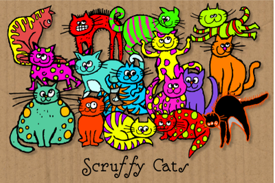 Scruffy Cats Funny Cartoon Clipart
