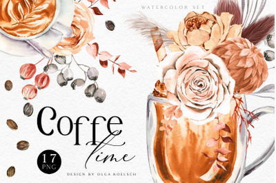 Printable coffee flower clipart Watercolor coffee clip art Cappuccino