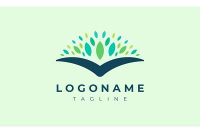 book logo template with leaves