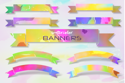 Watercolor Ribbon Banner Wash Borders