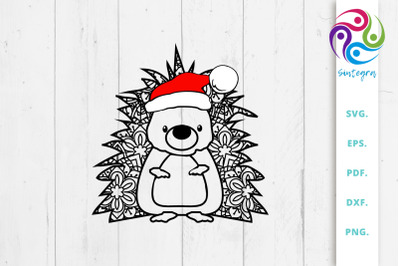 Zentangle Hedgehog with Santa Hat Svg File