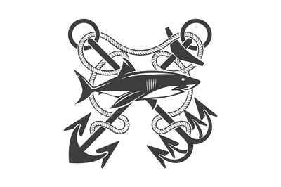 Emblem with Shark and Crossed Anchors in Ropes